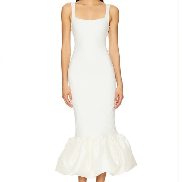 Delfi Dresses & Skirts - DELFI Xena Dress In Cream | Chic Cream Midi Dress with Flounce/Ruffle Hem